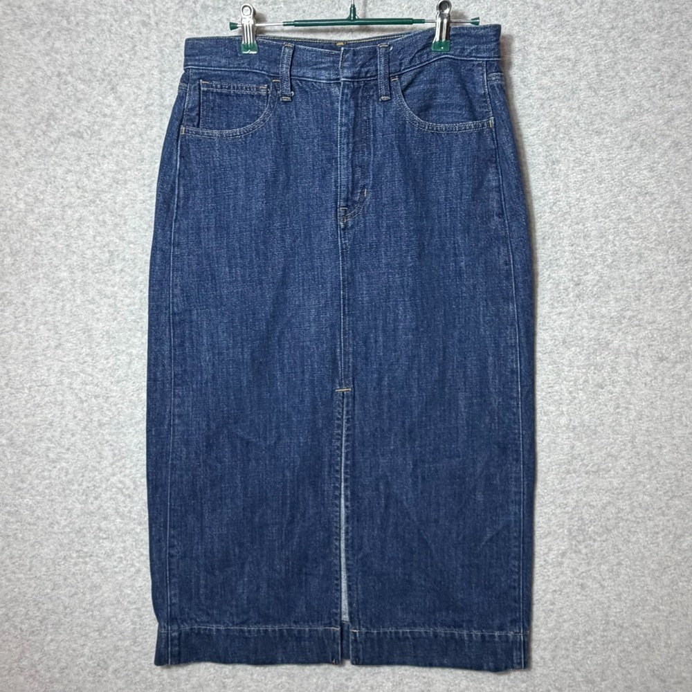 J.Crew Denim Midi Skirt 27 Dark Wash Front Slit Pencil Straight Stretch Cotton